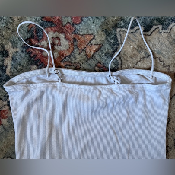 White Ribbed Spaghetti Strap Bodysuit - Picture 2 of 4